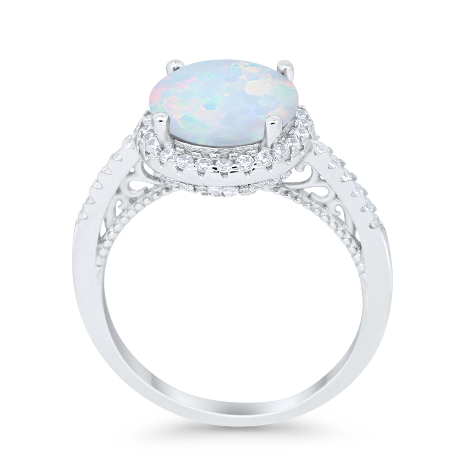 Halo Art Deco Wedding Engagement Bridal Ring Round Simulated Cubic Zirconia 925 Sterling Silver