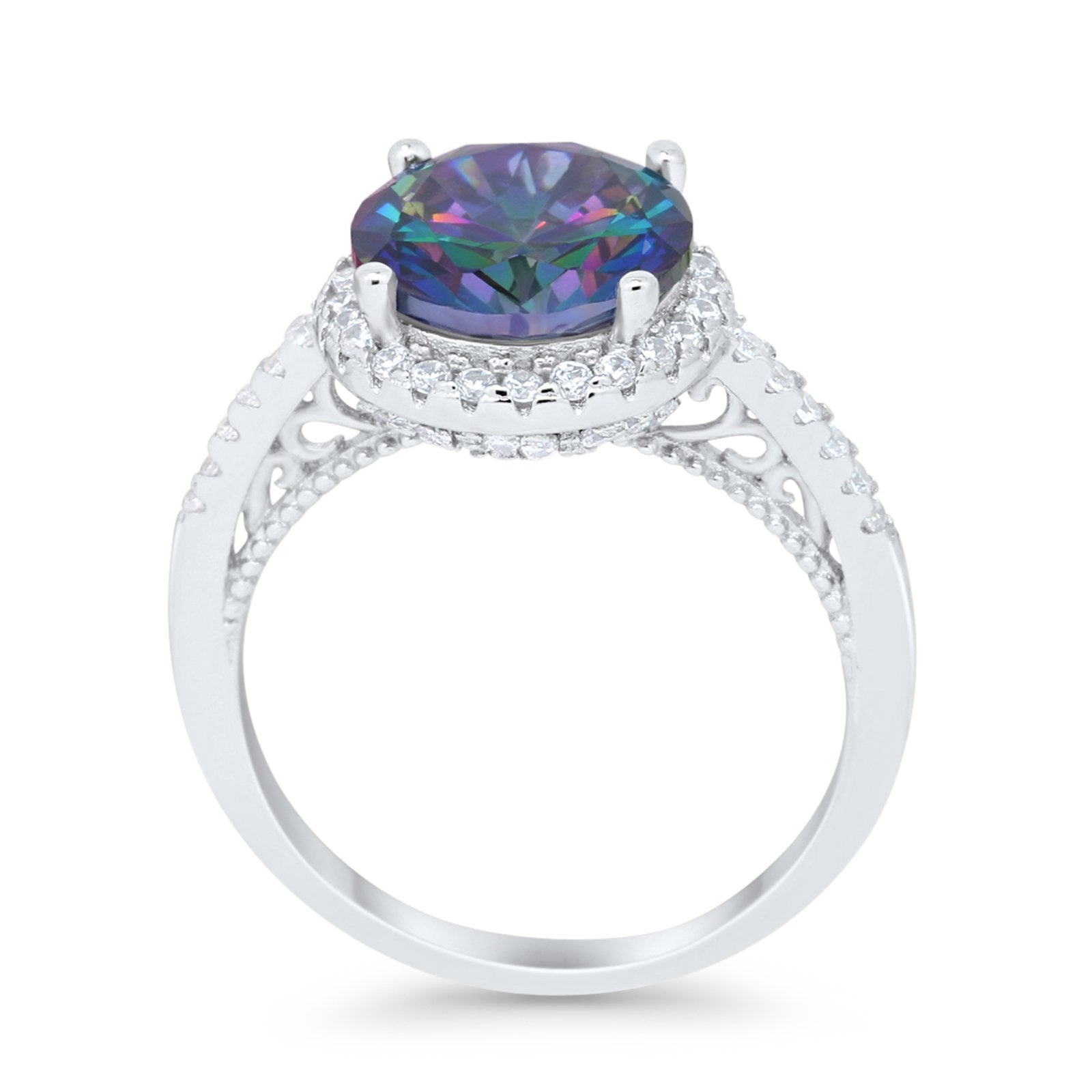 Halo Art Deco Wedding Engagement Bridal Ring Round Simulated Cubic Zirconia 925 Sterling Silver