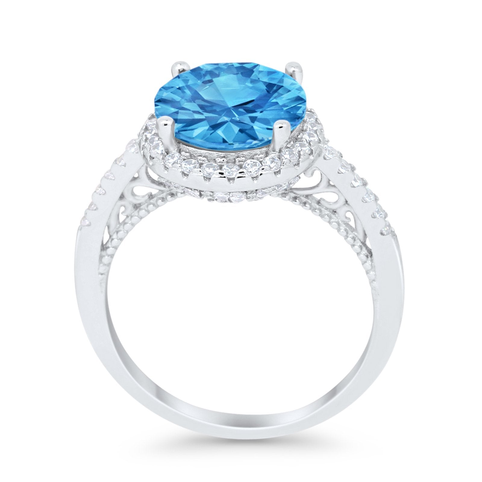 Halo Art Deco Wedding Engagement Bridal Ring Round Simulated Cubic Zirconia 925 Sterling Silver