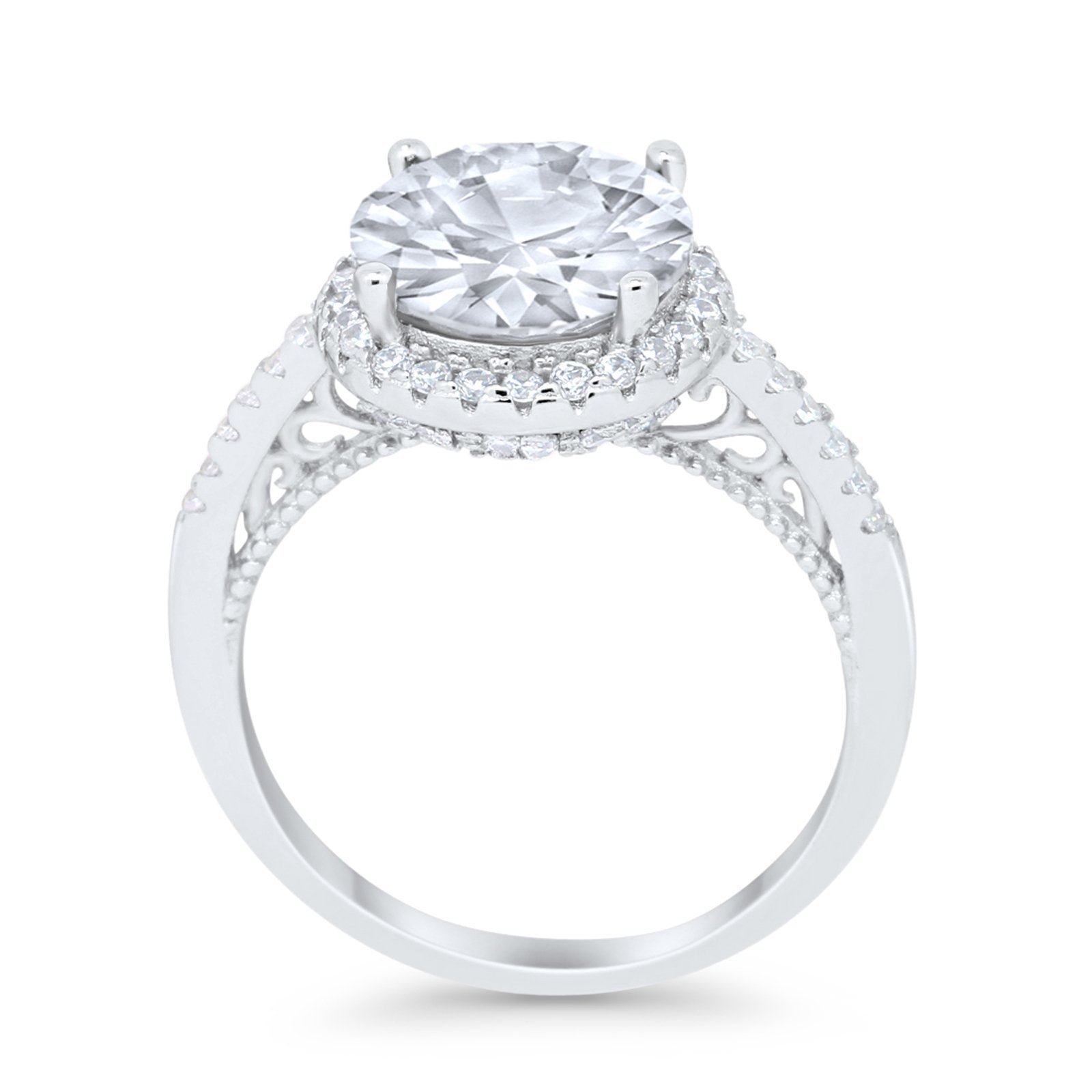 Halo Art Deco Wedding Engagement Bridal Ring Round Simulated Cubic Zirconia 925 Sterling Silver