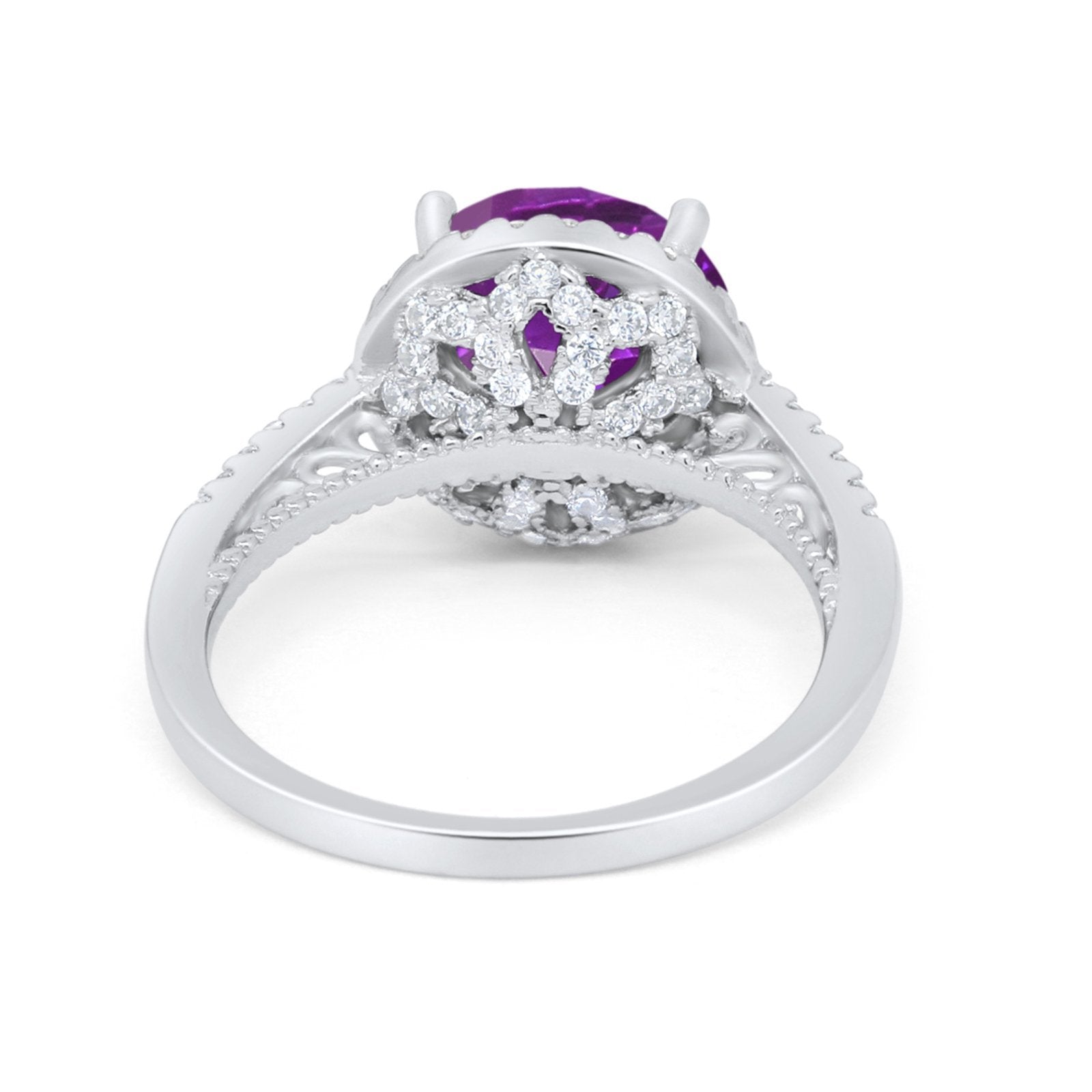 Halo Art Deco Wedding Engagement Bridal Ring Round Simulated Cubic Zirconia 925 Sterling Silver