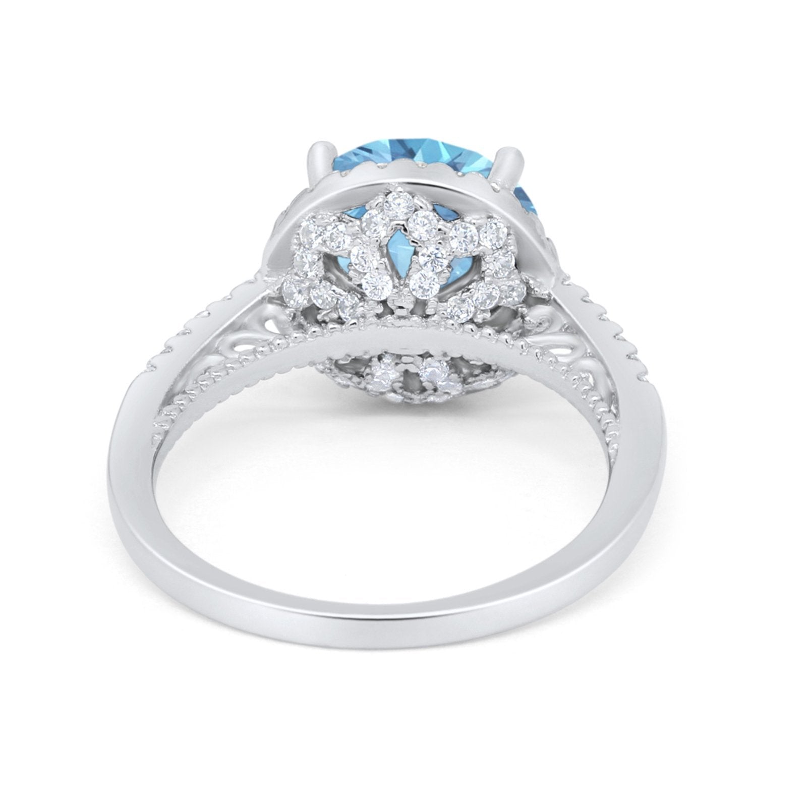 Halo Art Deco Wedding Engagement Bridal Ring Round Simulated Cubic Zirconia 925 Sterling Silver