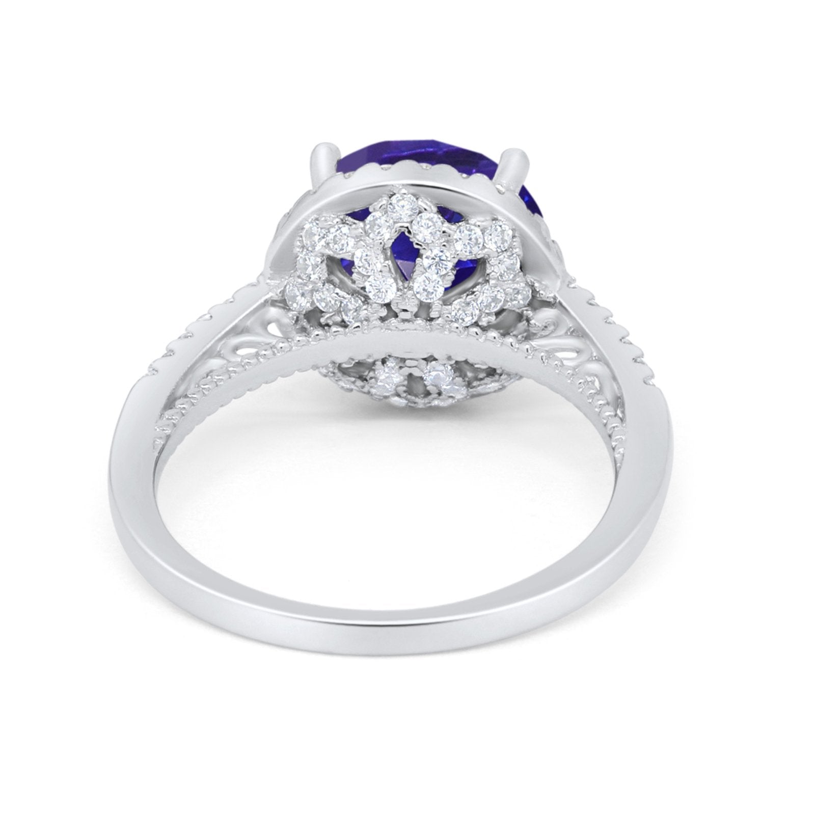 Halo Art Deco Wedding Engagement Bridal Ring Round Simulated Cubic Zirconia 925 Sterling Silver