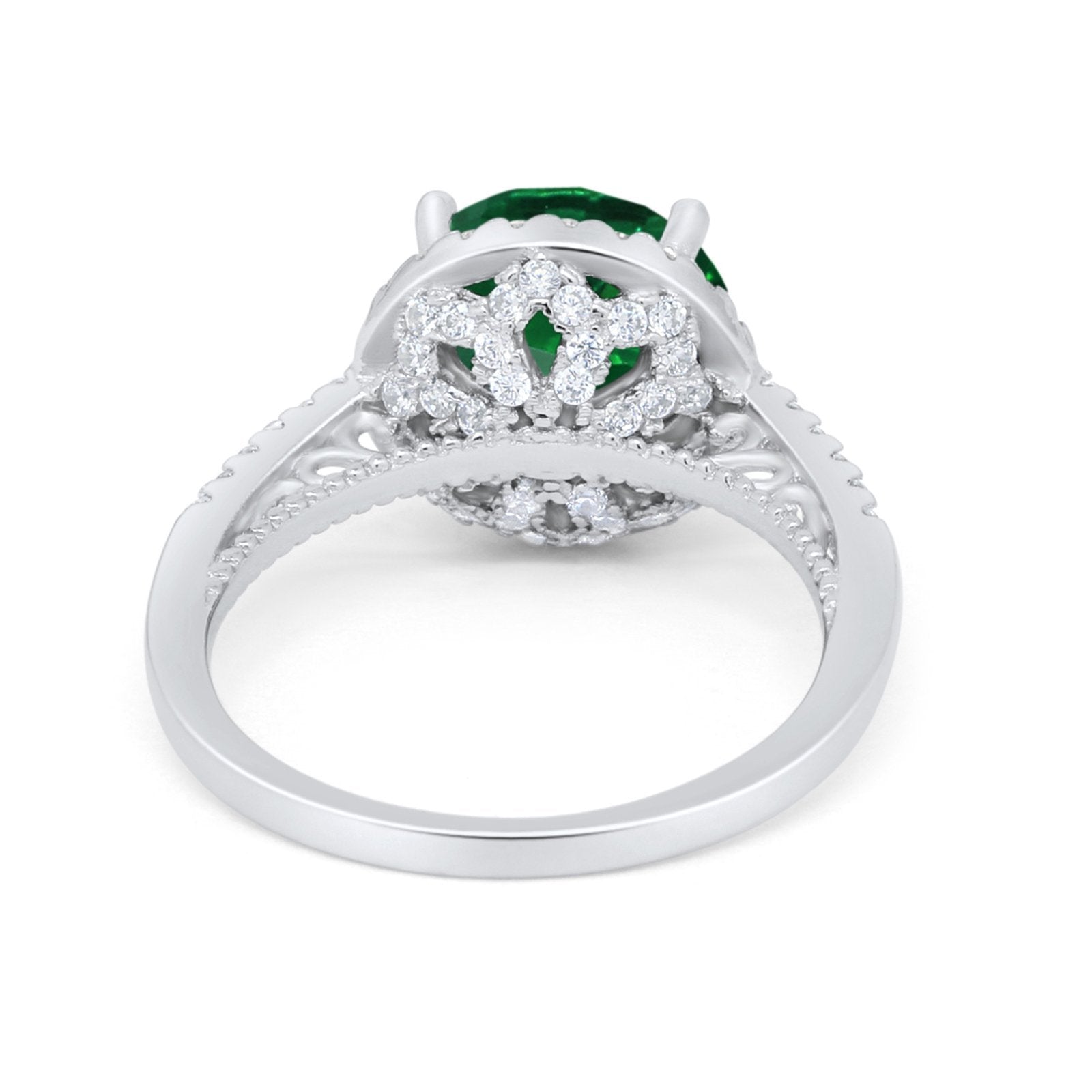 Halo Art Deco Wedding Engagement Bridal Ring Round Simulated Cubic Zirconia 925 Sterling Silver