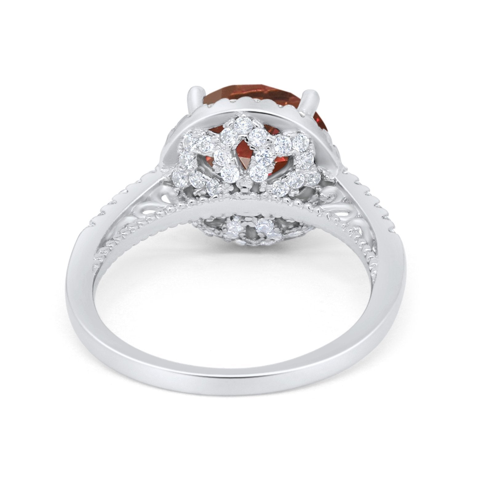 Halo Art Deco Wedding Engagement Bridal Ring Round Simulated Cubic Zirconia 925 Sterling Silver