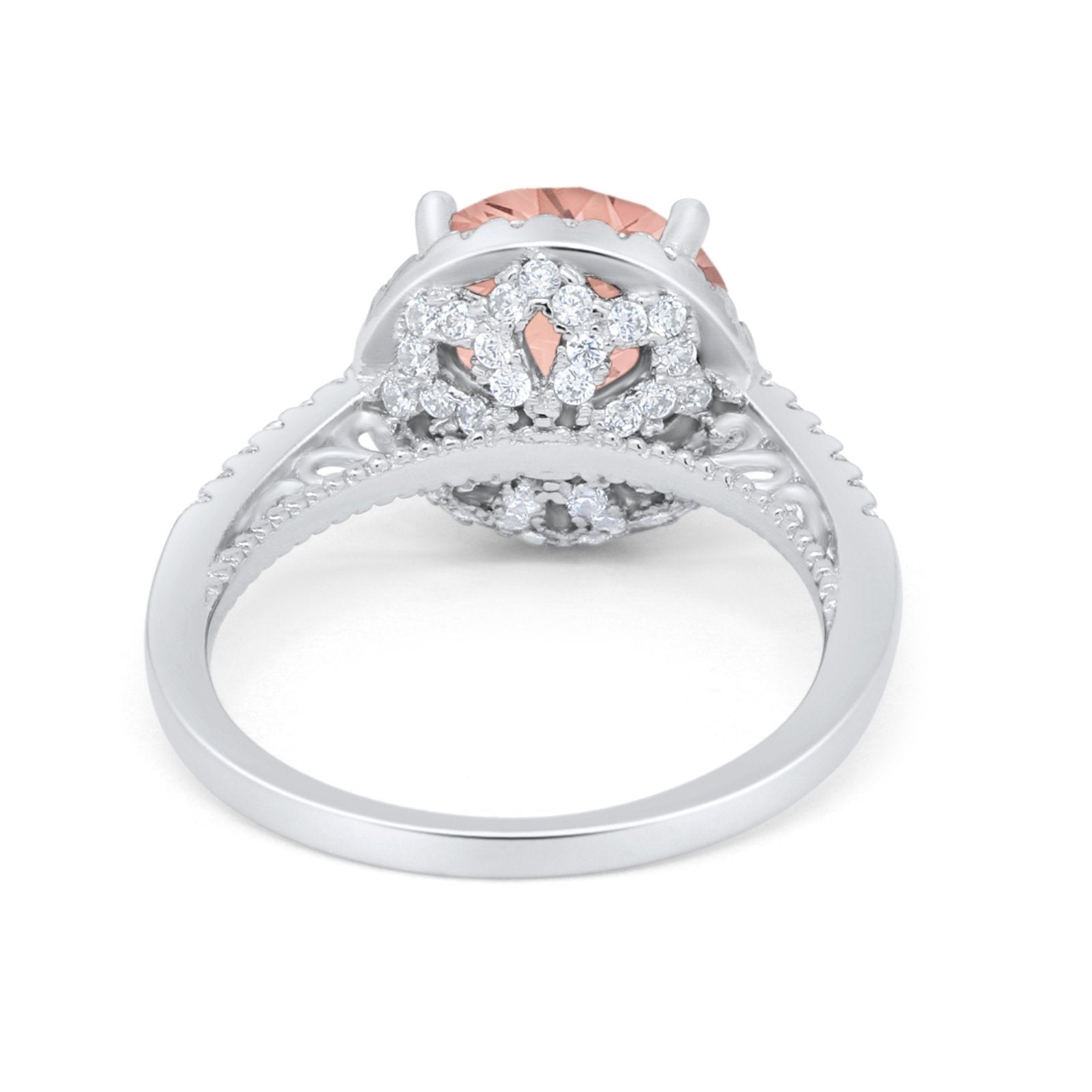 Halo Art Deco Wedding Engagement Bridal Ring Round Simulated Cubic Zirconia 925 Sterling Silver