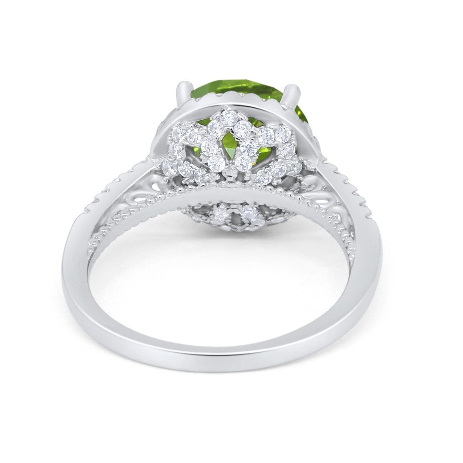 Halo Art Deco Wedding Engagement Bridal Ring Round Simulated Cubic Zirconia 925 Sterling Silver