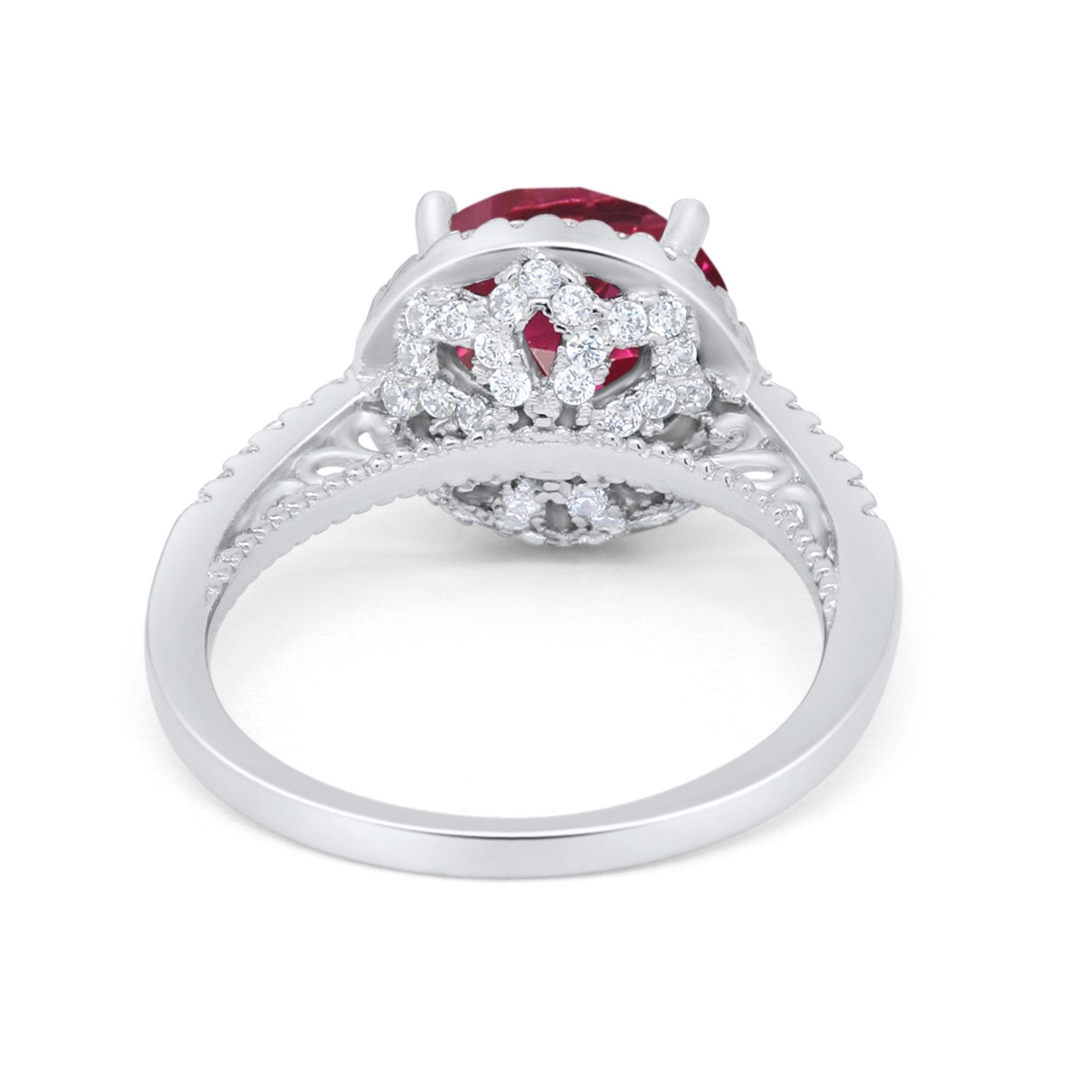 Halo Art Deco Wedding Engagement Bridal Ring Round Simulated Cubic Zirconia 925 Sterling Silver