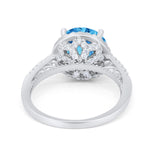 Halo Art Deco Wedding Engagement Bridal Ring Round Simulated Cubic Zirconia 925 Sterling Silver