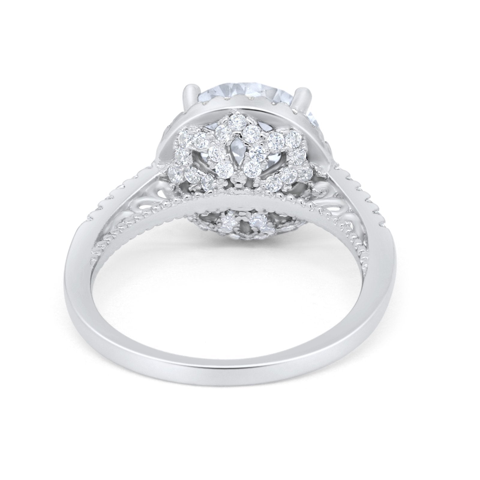 Halo Art Deco Wedding Engagement Bridal Ring Round Simulated Cubic Zirconia 925 Sterling Silver