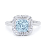 Solitiare Double Halo Wedding Ring Princess Cut Simulated Round Cubic Zirconia 925 Sterling Silver