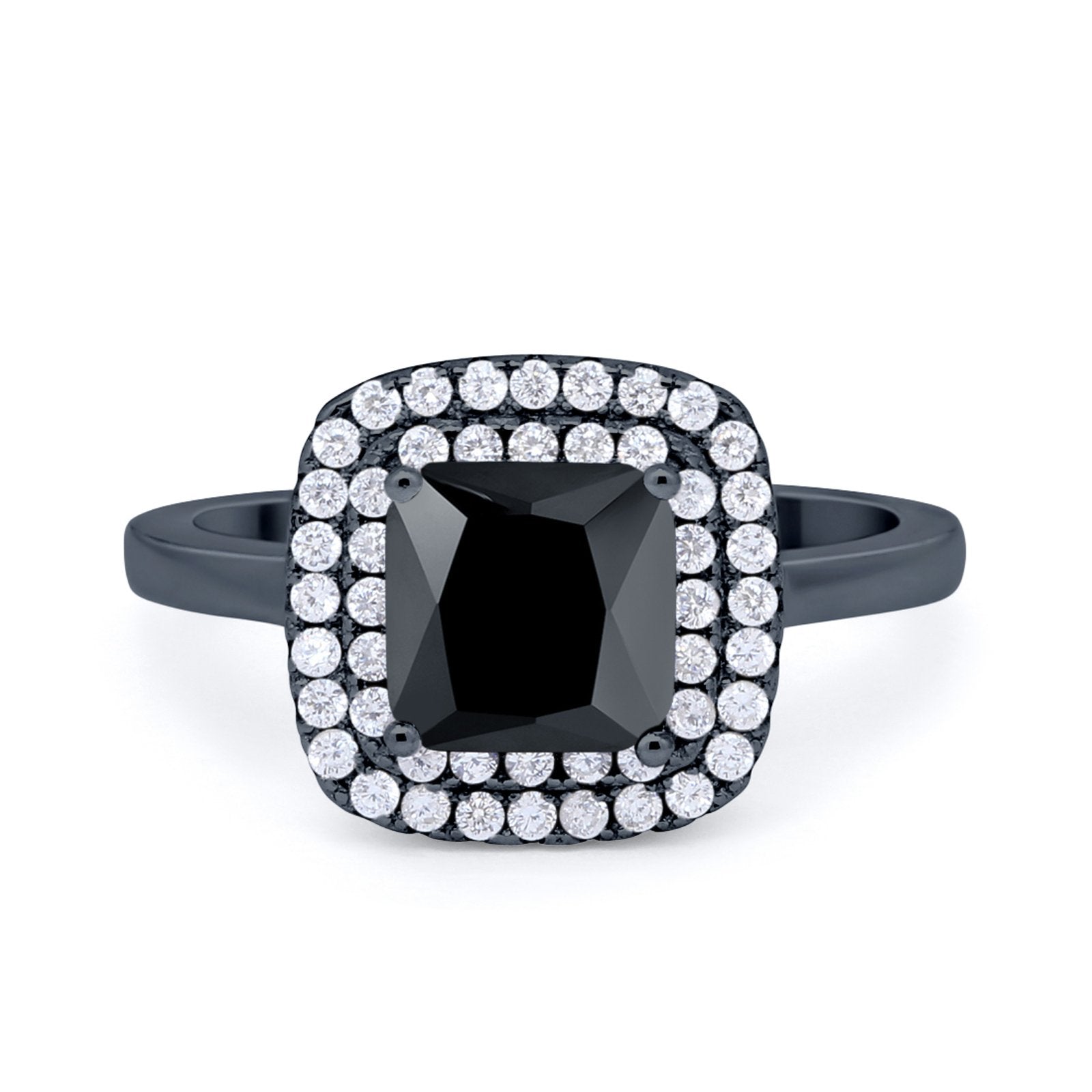 Solitiare Double Halo Wedding Ring Princess Cut Simulated Round Cubic Zirconia 925 Sterling Silver