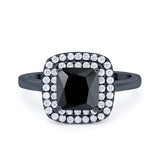 Solitiare Double Halo Wedding Ring Princess Cut Simulated Round Cubic Zirconia 925 Sterling Silver