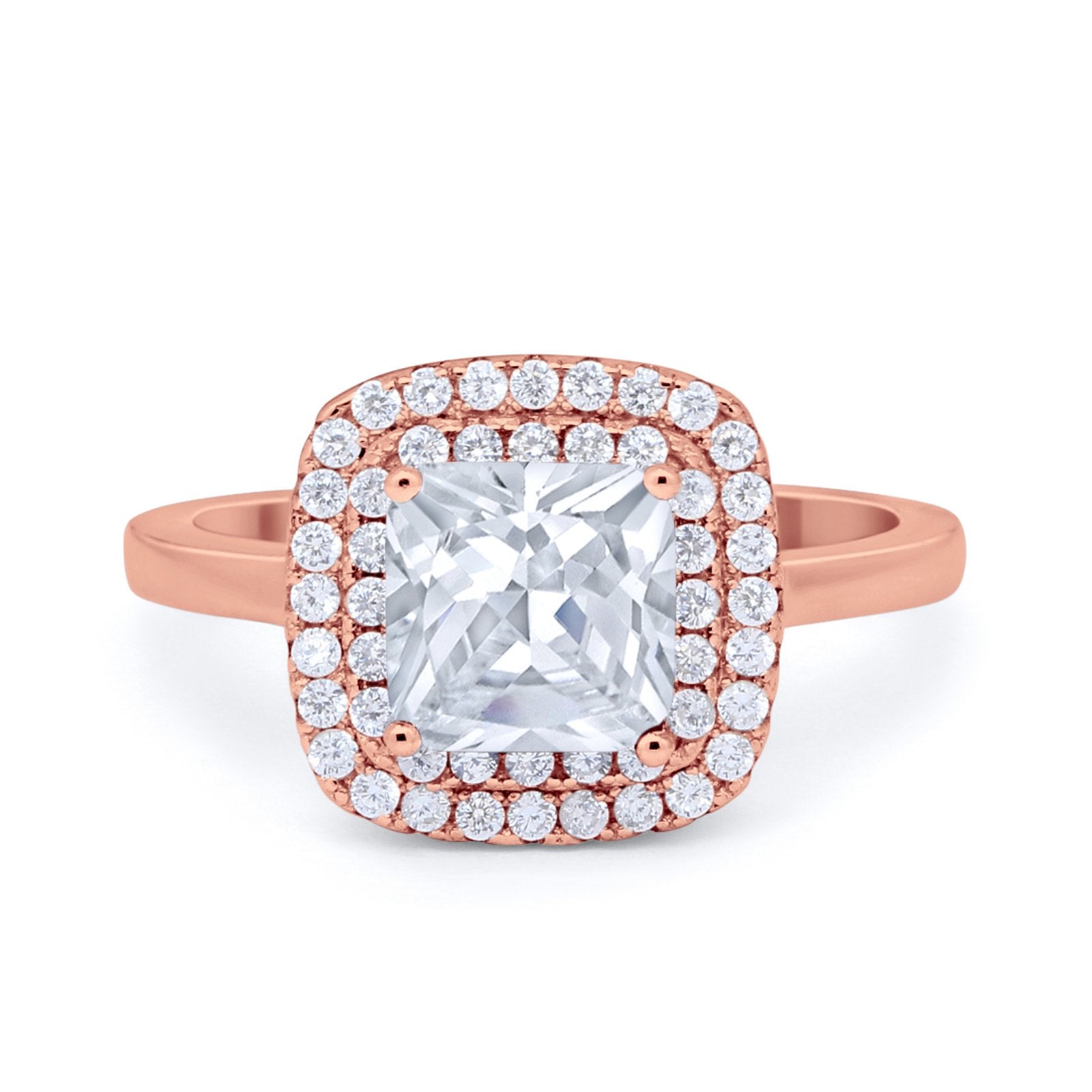 Solitiare Double Halo Wedding Ring Princess Cut Simulated Round Cubic Zirconia 925 Sterling Silver