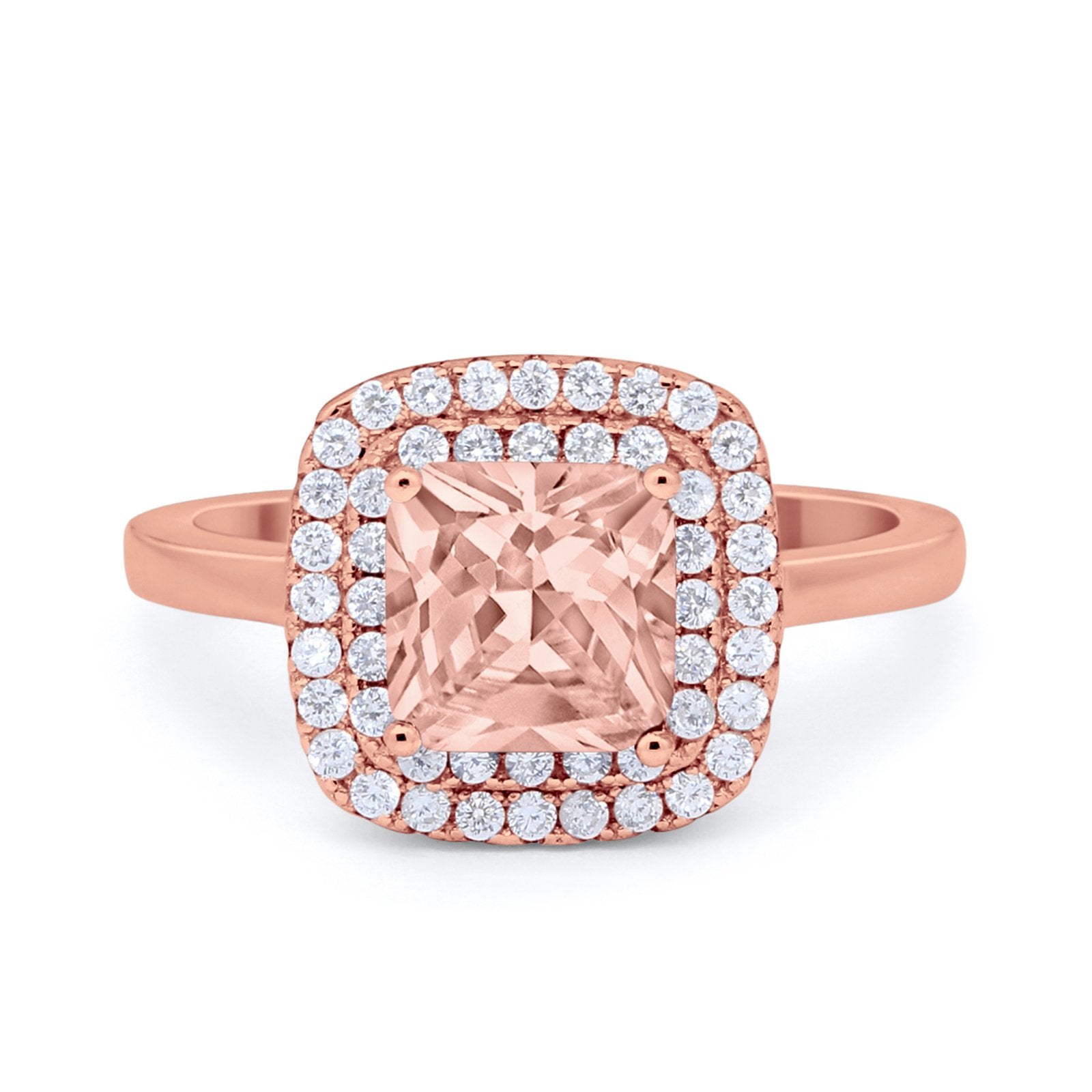 Solitiare Double Halo Wedding Ring Princess Cut Simulated Round Cubic Zirconia 925 Sterling Silver