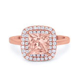 Solitiare Double Halo Wedding Ring Princess Cut Simulated Round Cubic Zirconia 925 Sterling Silver