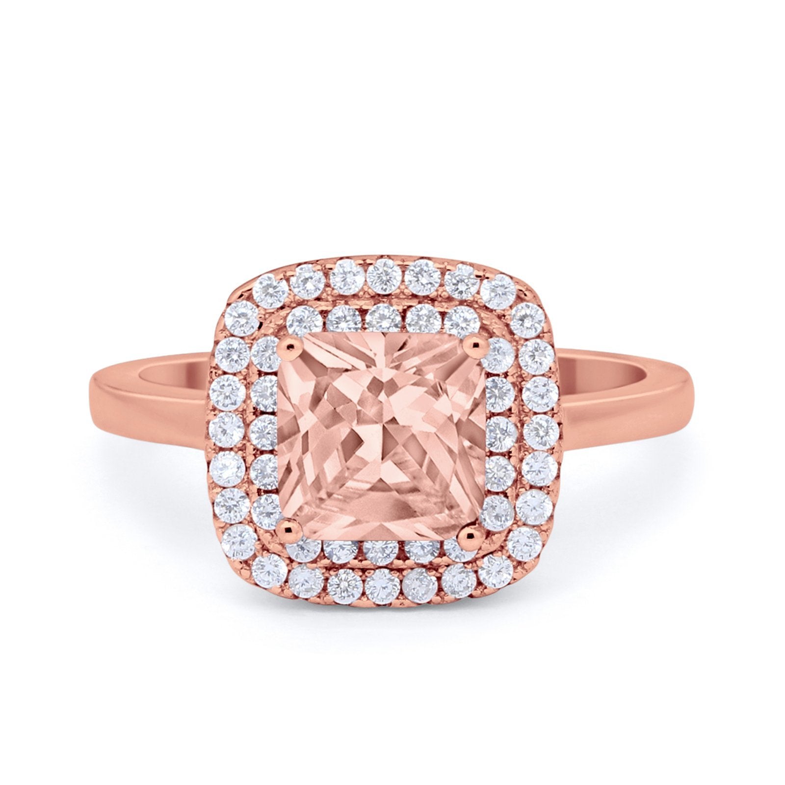 Solitiare Double Halo Wedding Ring Princess Cut Simulated Round Cubic Zirconia 925 Sterling Silver