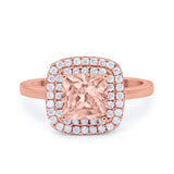 Solitiare Double Halo Wedding Ring Princess Cut Simulated Round Cubic Zirconia 925 Sterling Silver