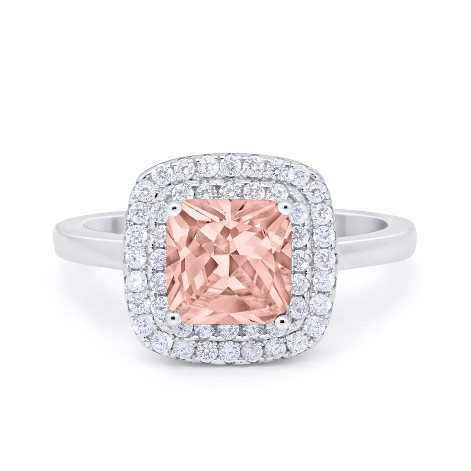 Solitiare Double Halo Wedding Ring Princess Cut Simulated Round Cubic Zirconia 925 Sterling Silver