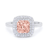 Solitiare Double Halo Wedding Ring Princess Cut Simulated Round Cubic Zirconia 925 Sterling Silver