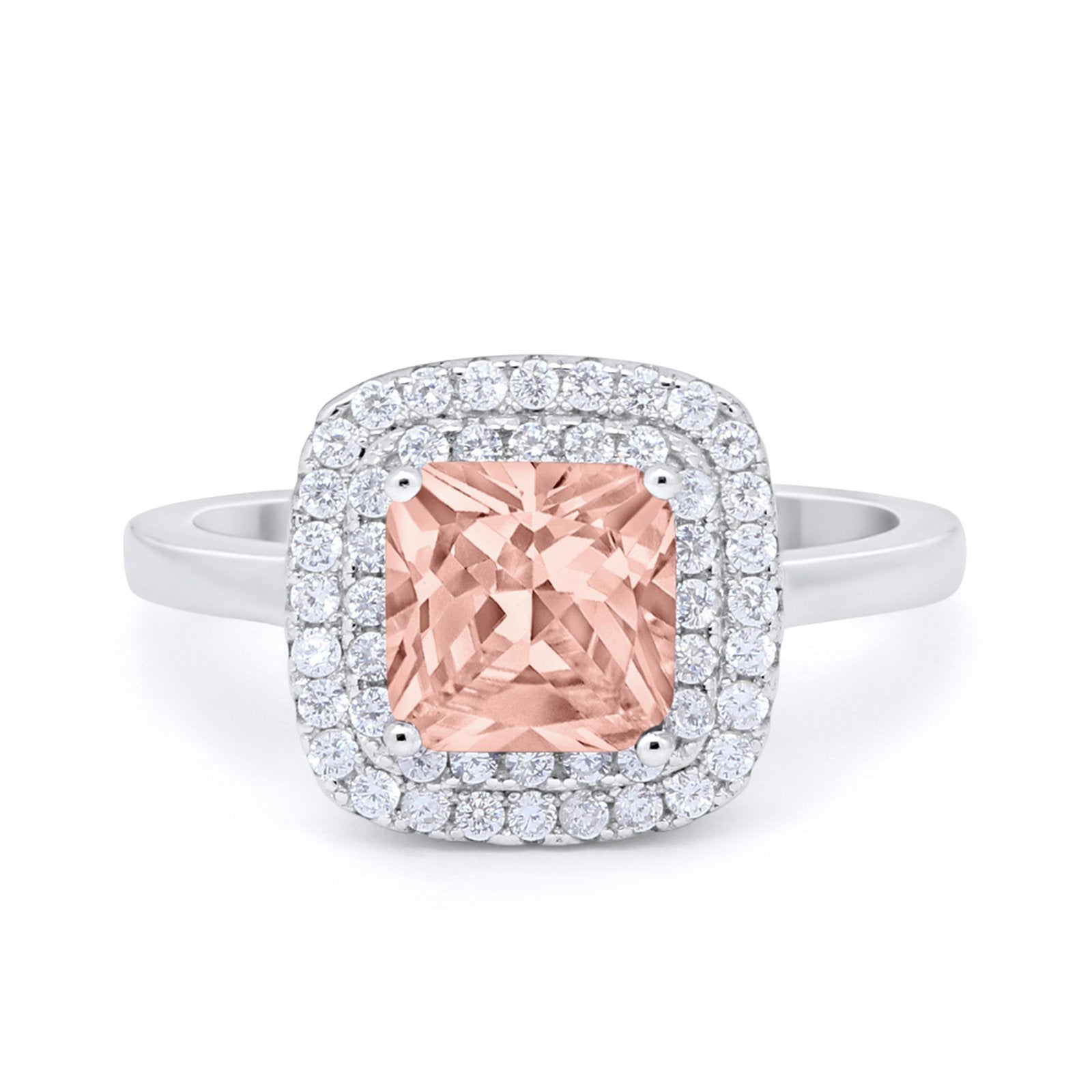 Solitiare Double Halo Wedding Ring Princess Cut Simulated Round Cubic Zirconia 925 Sterling Silver