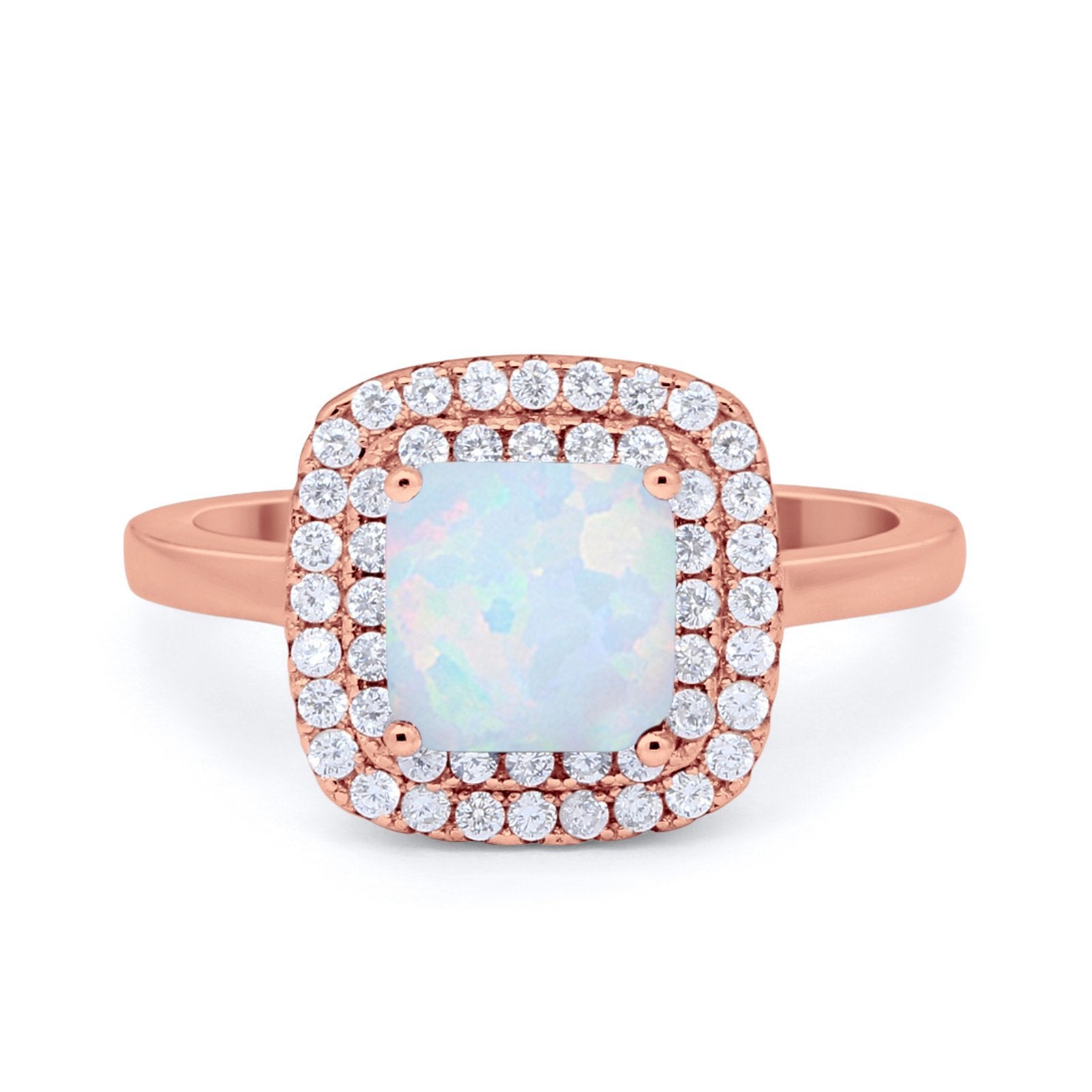 Solitiare Double Halo Wedding Ring Princess Cut Simulated Round Cubic Zirconia 925 Sterling Silver