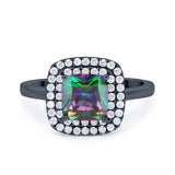 Solitiare Double Halo Wedding Ring Princess Cut Simulated Round Cubic Zirconia 925 Sterling Silver