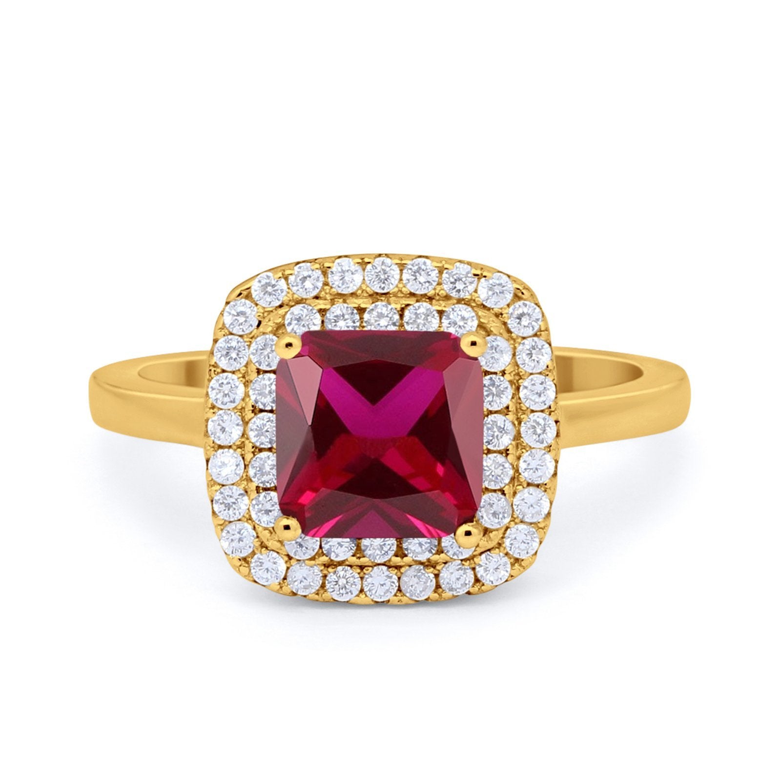 Solitiare Double Halo Wedding Ring Princess Cut Simulated Round Cubic Zirconia 925 Sterling Silver