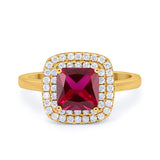 Solitiare Double Halo Wedding Ring Princess Cut Simulated Round Cubic Zirconia 925 Sterling Silver