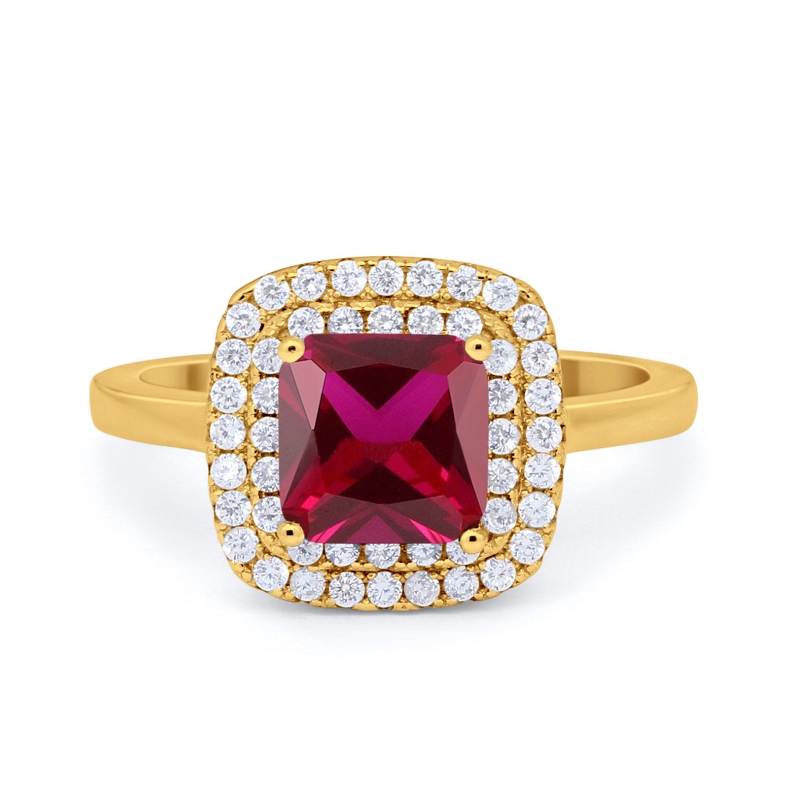 Solitiare Double Halo Wedding Ring Princess Cut Simulated Round Cubic Zirconia 925 Sterling Silver