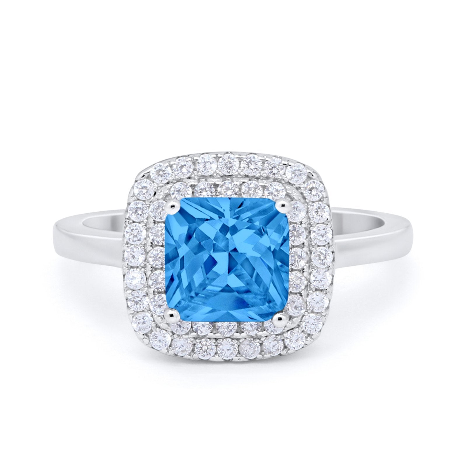 Solitiare Double Halo Wedding Ring Princess Cut Simulated Round Cubic Zirconia 925 Sterling Silver