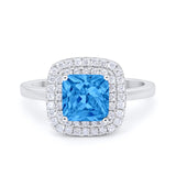 Solitiare Double Halo Wedding Ring Princess Cut Simulated Round Cubic Zirconia 925 Sterling Silver