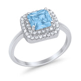 Solitiare Double Halo Wedding Ring Princess Cut Simulated Round Cubic Zirconia 925 Sterling Silver