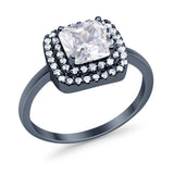 Solitiare Double Halo Wedding Ring Princess Cut Simulated Round Cubic Zirconia 925 Sterling Silver
