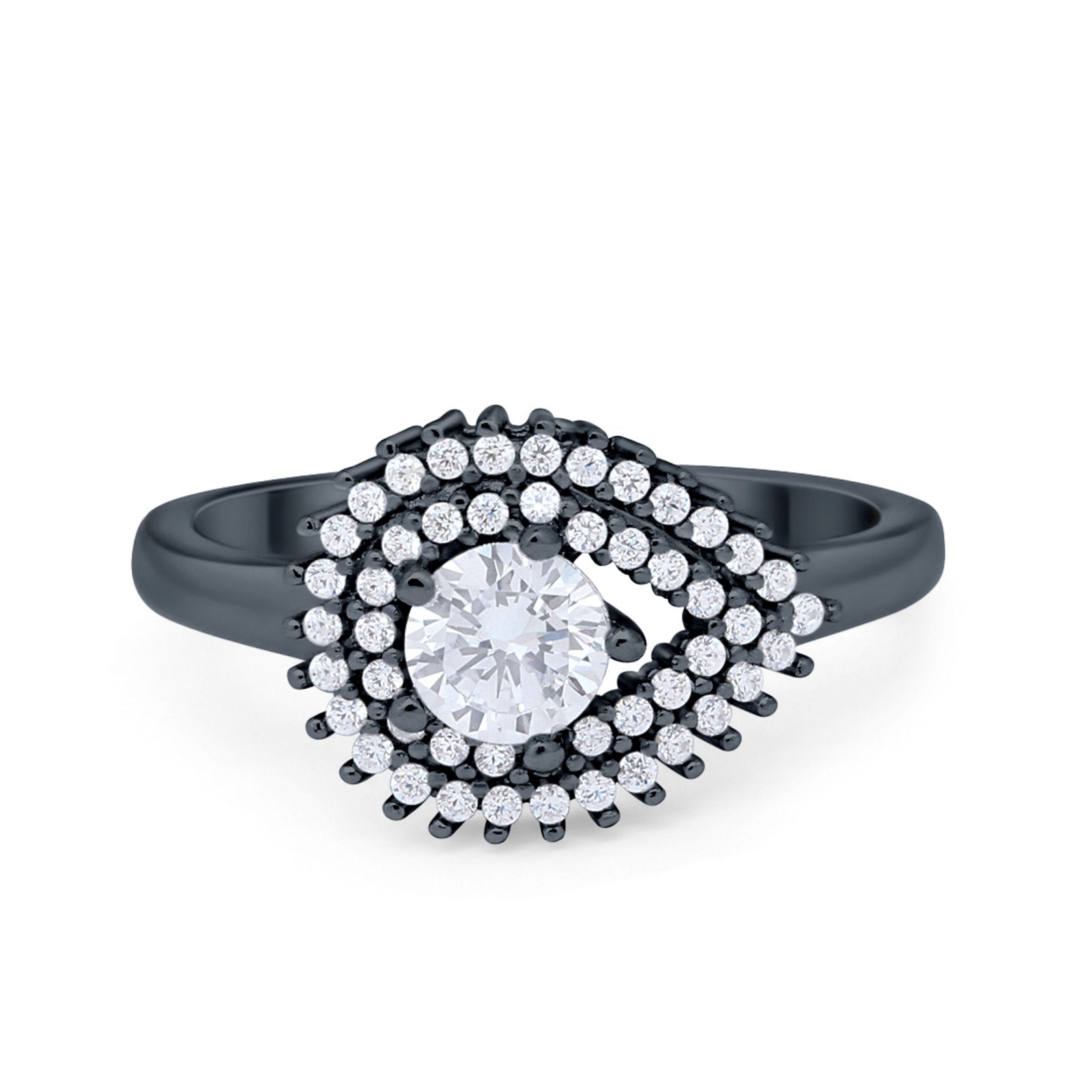 Sideways Teardrop Wedding Engagement Bridal Ring Round Simulated Cubic Zirconia 925 Sterling Silver