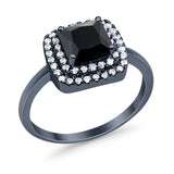 Solitiare Double Halo Wedding Ring Princess Cut Simulated Round Cubic Zirconia 925 Sterling Silver