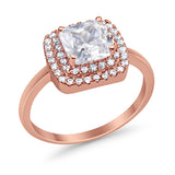 Solitiare Double Halo Wedding Ring Princess Cut Simulated Round Cubic Zirconia 925 Sterling Silver