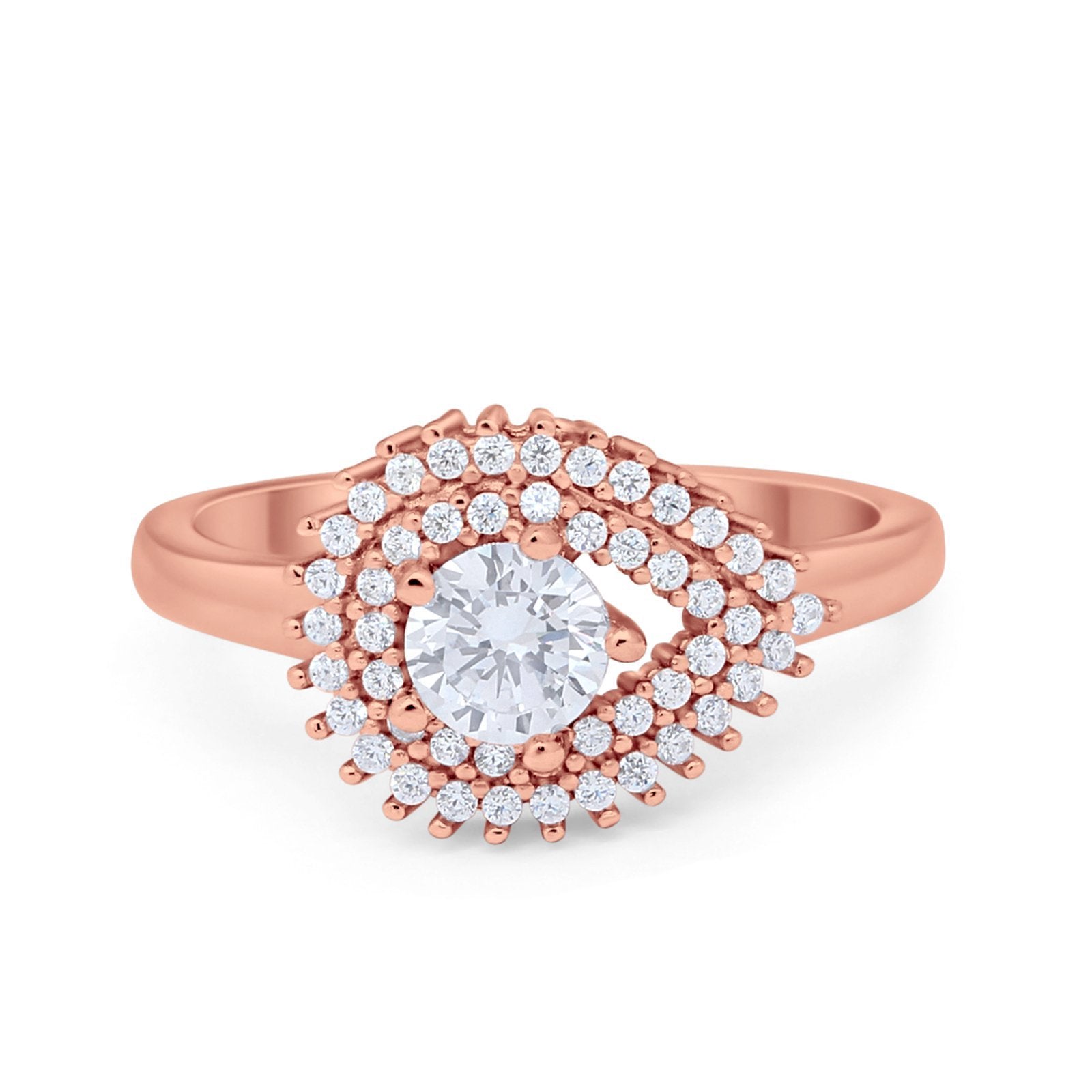 Sideways Teardrop Wedding Engagement Bridal Ring Round Simulated Cubic Zirconia 925 Sterling Silver