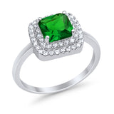 Solitiare Double Halo Wedding Ring Princess Cut Simulated Round Cubic Zirconia 925 Sterling Silver