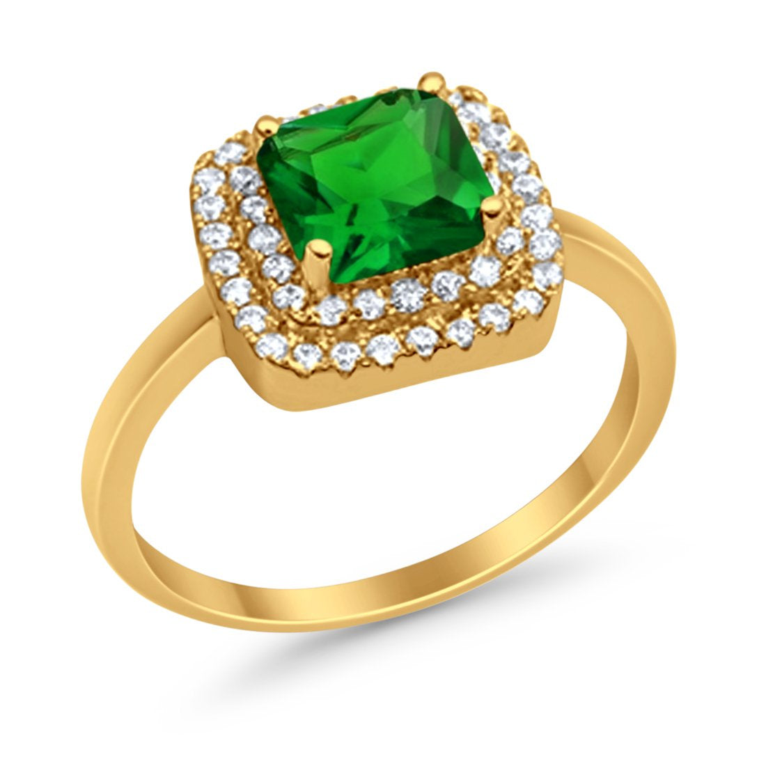 Solitiare Double Halo Wedding Ring Princess Cut Simulated Round Cubic Zirconia 925 Sterling Silver