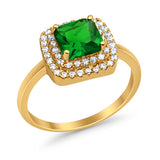 Solitiare Double Halo Wedding Ring Princess Cut Simulated Round Cubic Zirconia 925 Sterling Silver