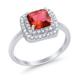 Solitiare Double Halo Wedding Ring Princess Cut Simulated Round Cubic Zirconia 925 Sterling Silver