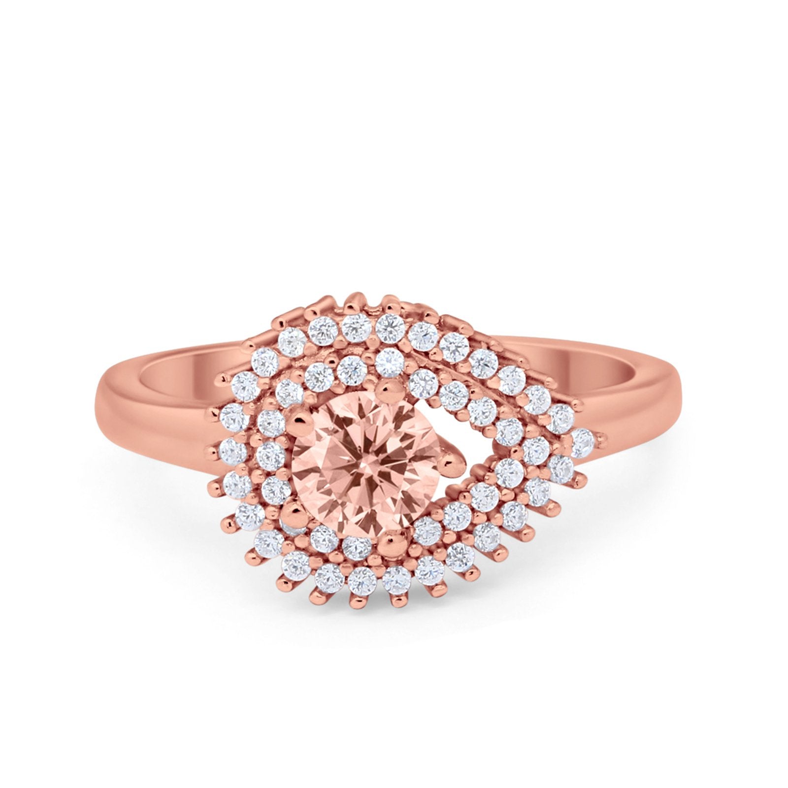 Sideways Teardrop Wedding Engagement Bridal Ring Round Simulated Cubic Zirconia 925 Sterling Silver