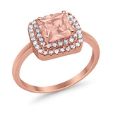 Solitiare Double Halo Wedding Ring Princess Cut Simulated Round Cubic Zirconia 925 Sterling Silver