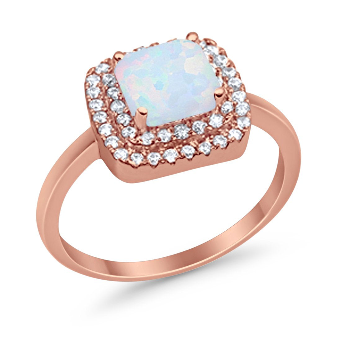 Solitiare Double Halo Wedding Ring Princess Cut Simulated Round Cubic Zirconia 925 Sterling Silver