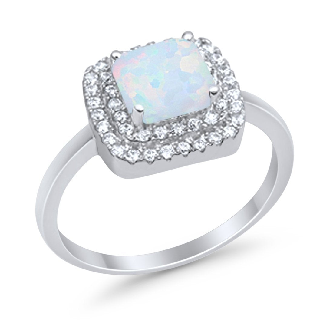 Solitiare Double Halo Wedding Ring Princess Cut Simulated Round Cubic Zirconia 925 Sterling Silver