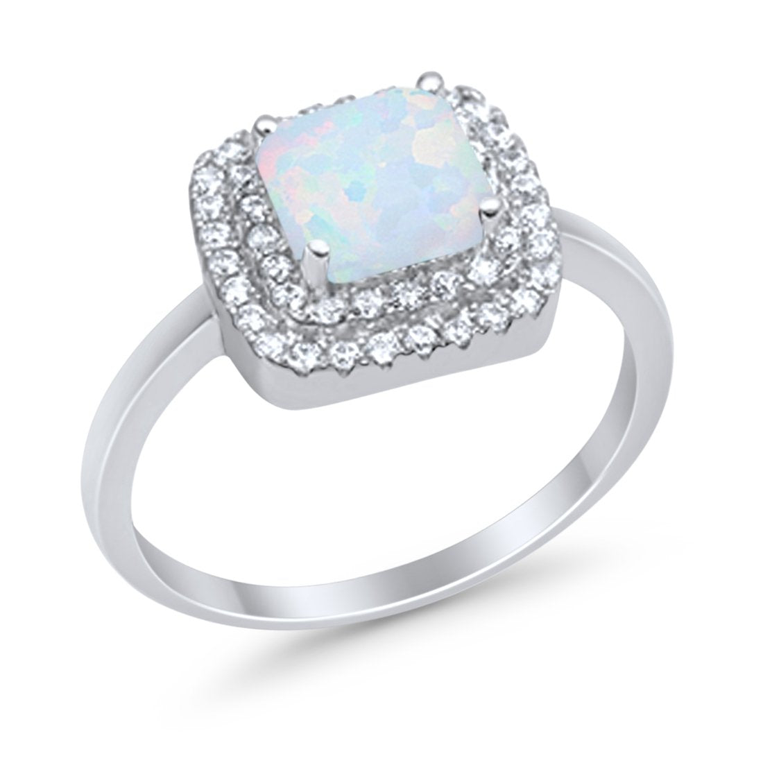 Solitiare Double Halo Wedding Ring Princess Cut Simulated Round Cubic Zirconia 925 Sterling Silver