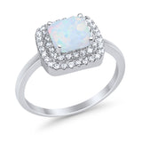 Solitiare Double Halo Wedding Ring Princess Cut Simulated Round Cubic Zirconia 925 Sterling Silver