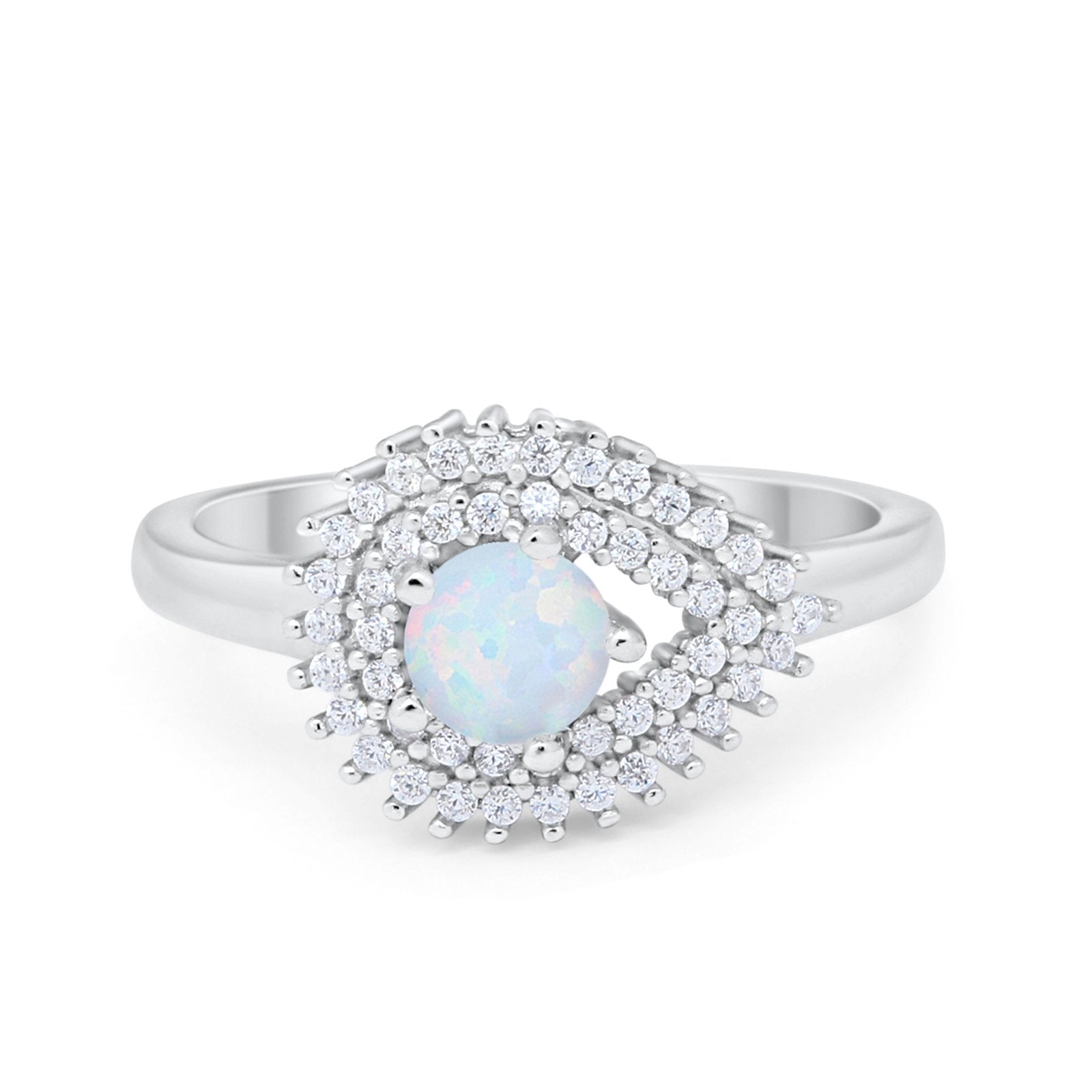 Sideways Teardrop Wedding Engagement Bridal Ring Round Simulated Cubic Zirconia 925 Sterling Silver