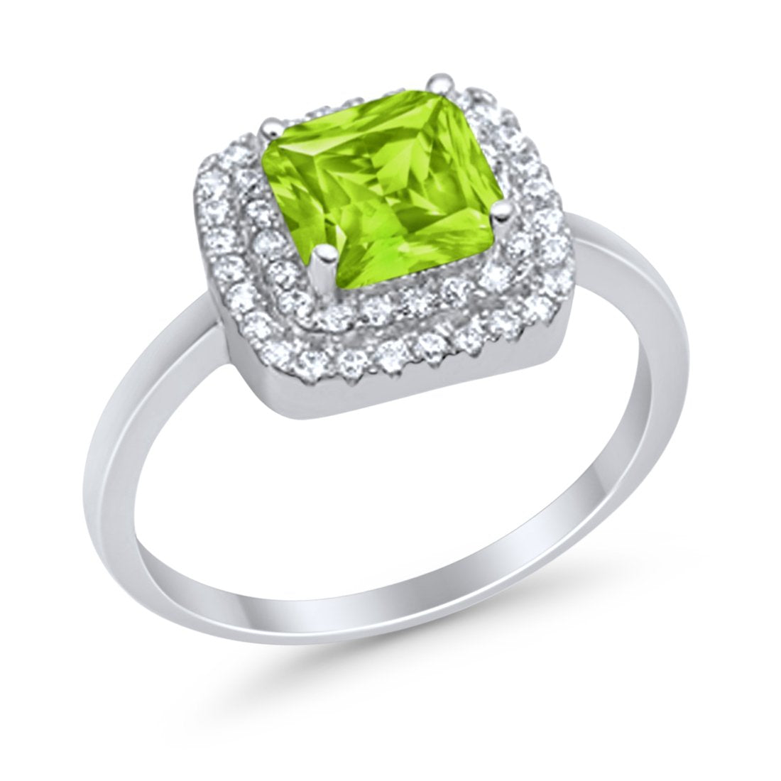 Solitiare Double Halo Wedding Ring Princess Cut Simulated Round Cubic Zirconia 925 Sterling Silver